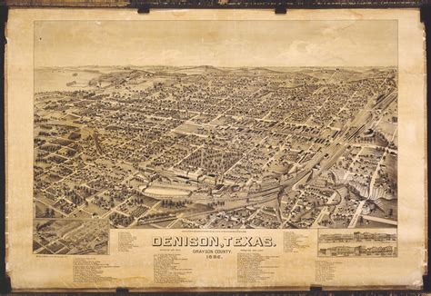 An Old Map Of The City Of Dension Texas With Buildings And Streets