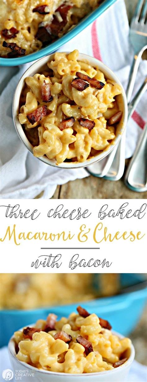So cheesy, you'll never miss the pasta. Three Cheese Baked Mac and Cheese with Bacon | Recipe ...