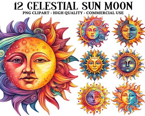 Celestial Clipart Bundle Watercolor Sun Clip Art Sun Moon Png Etsy