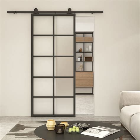 buy barnsmith 36in x84 in aluminum glass sliding barn door panel heavy duty diy tempered frosted