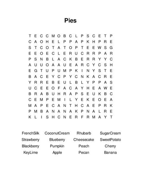 Pies Word Search