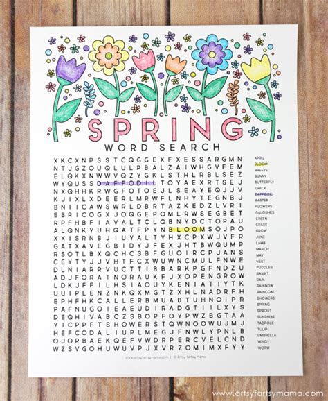 Free Printable Spring Word Search Coloring Page Artsy