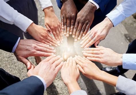 Hands Teamwork And Synergy With Business People In A Circle Or Huddle