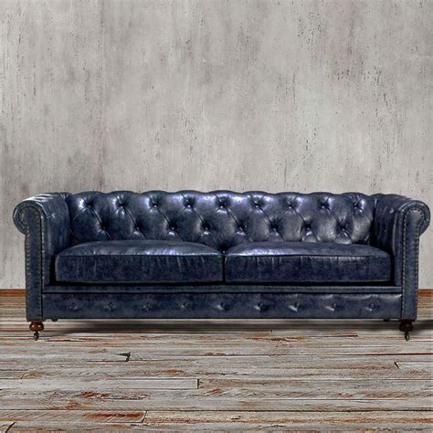 20 Blue Leather Chesterfield Sofa