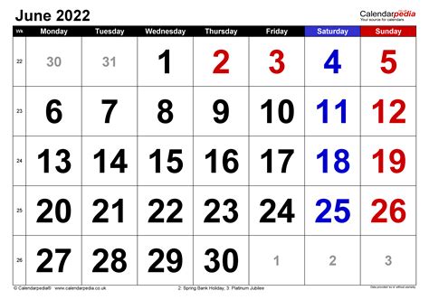 Calendar June 2022 Uk With Excel Word And Pdf Templates