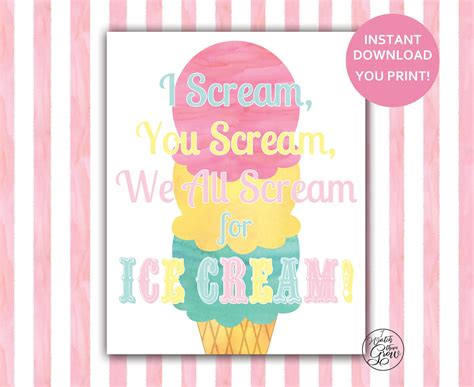 I Scream You Scream We All Scream For Ice Cream Printable Ice Etsy