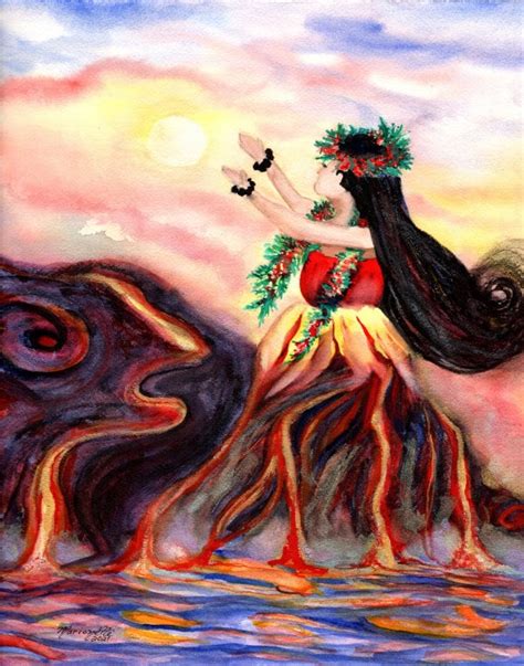 Madame Pele Print Hawaiian Paintings Goddess Pele Hula Watercolor