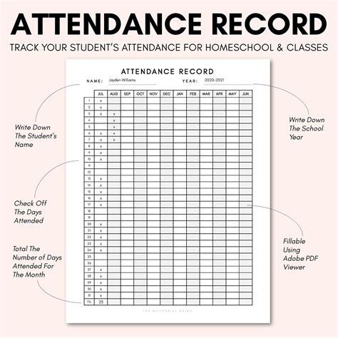 Homeschool Attendance Record Printable Fillable Pdf Etsy