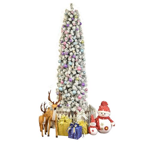 Ktaxon 75ft Artificial Slim Pencil Flocked Christmas Tree With 641