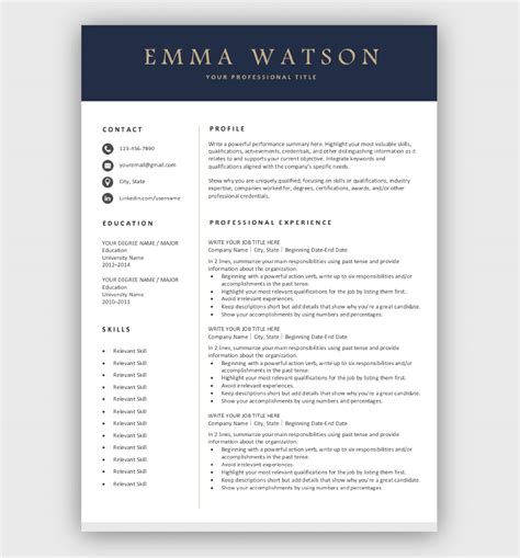Professional Resume Template Free Download Easy To Edit