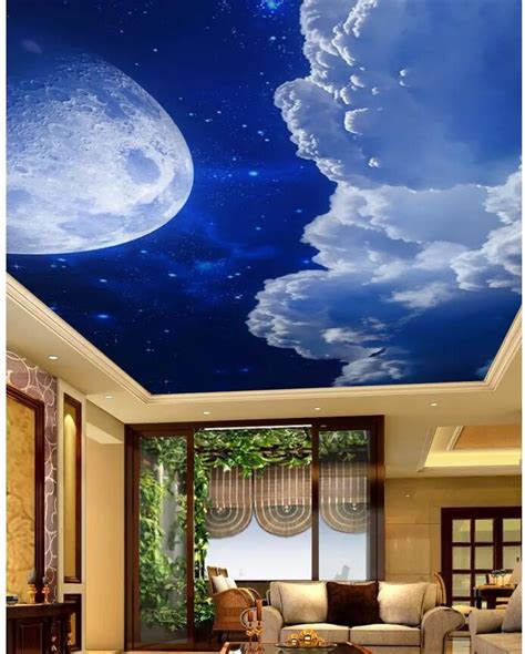 3d Wall Murals Wallpaper Full Moon Night Sky Ceiling Cloud Papel Parede
