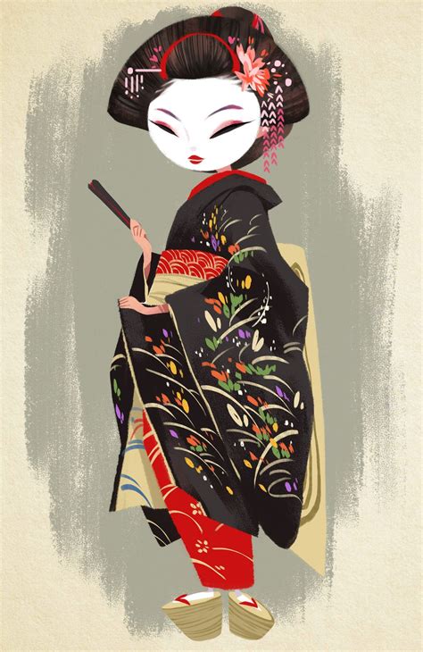 Illustration Japanese Geisha Drawing Funny Art Geisha Drawing