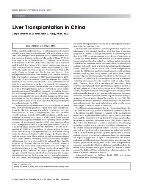 Pdf Liver Transplantation In China