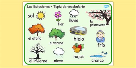 Spanish Seasons Word Mat Hecho Por Educadores Twinkl
