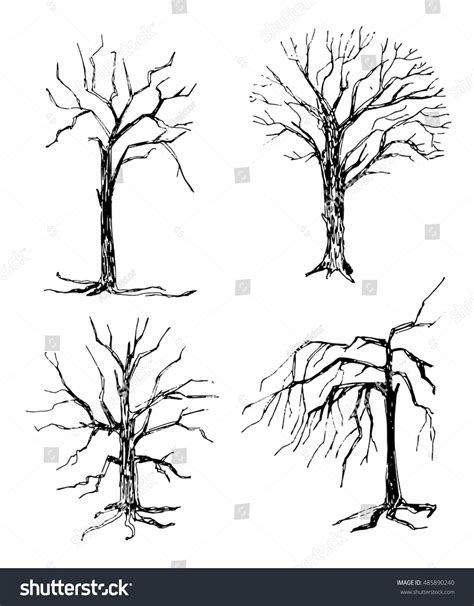 Set Handdrawn Silhouettes Trees Stock Vector Royalty Free 485890240