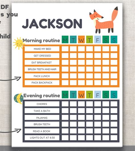 Routine Chart Kids Daily Routine Chart Printable 85x11 Etsy