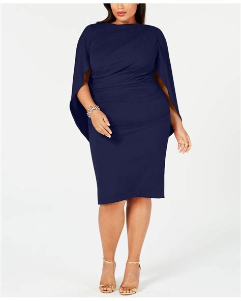 Betsy And Adam Plus Size Ruched Cape Dress In Blue Lyst