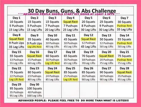 30 Day Buns Guns And Abs Challenge Month Workout