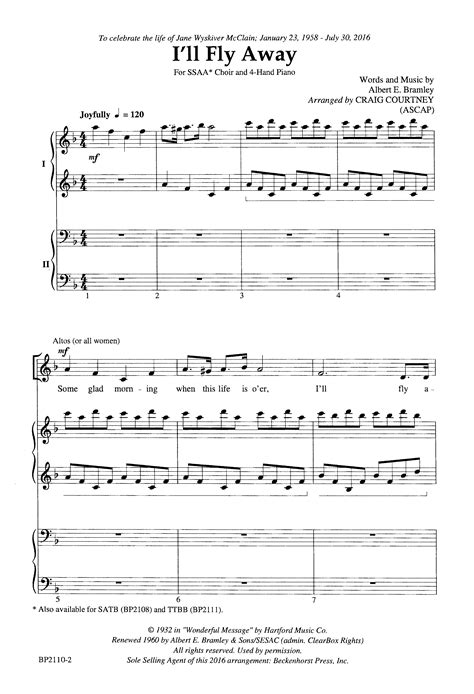 Ill Fly Away Ssaa Arr Craig Courtney Jw Pepper Sheet Music