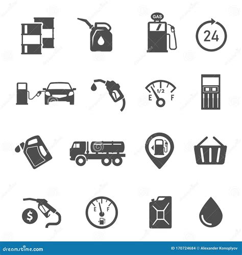 Gasoline Station Auto Icons Set Electric Car Pollution Petrol Icons