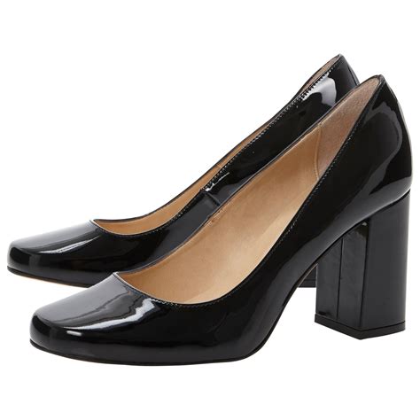 Dune Agaze Block Heel Court Shoes In Patent Black Black Lyst