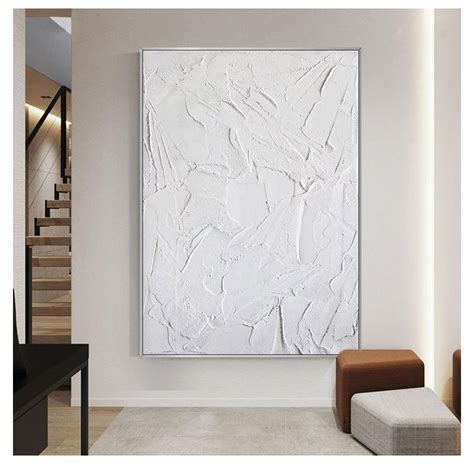 Large Abstract Painting Wall Art Decor Original White 3d Textured