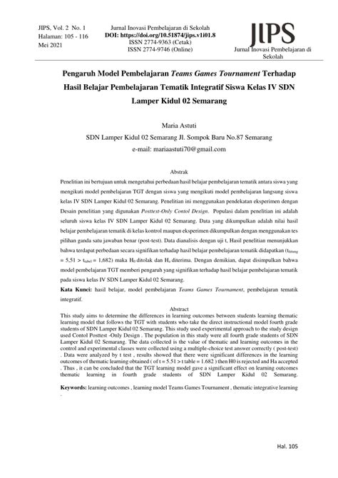 Pdf Pengaruh Model Pembelajaran Teams Games Tournament Terhadap Hasil