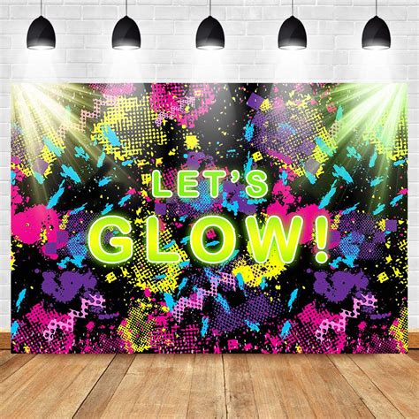 Mocsicka Glow Neon Party Backdrop 7x5ft Lets Glow Splatter Photography