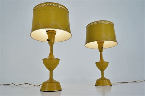 Toleware Lamps Pair Of Table Lamps With Glass Uplighter 1950`s Ca American In Antique
