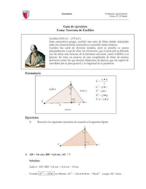 Pdf Guía De Ejercicios Tema Teorema De Euclides · Tema Teorema De