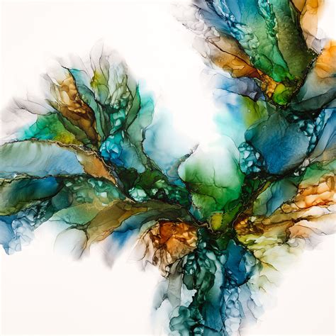 Aqua And Teal Abstract Alcohol Ink Painting By Kristy Swanson Lily