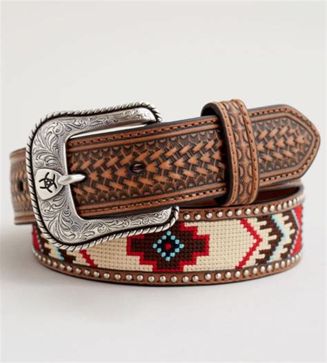 Mens Southwestern Style Belt Studded Belt With Western Flare From