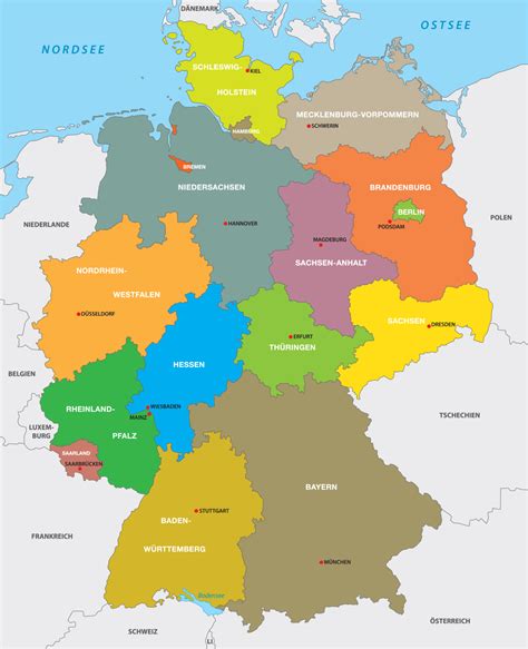 Karte der deutschen Bundesländer Karte deutschland Bundesländer und ihre hauptstädte Bundesland