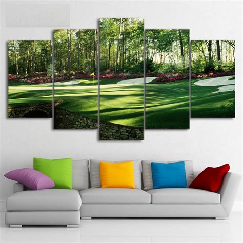 Golf Course Framed 5 Piece Canvas Wall Art Painting Wallpaper Poster P