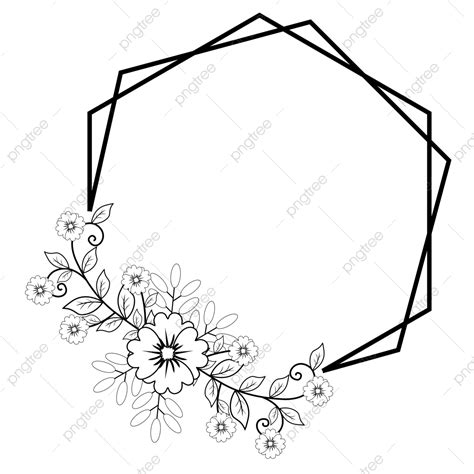 Hexagonal Frame Flower Black And White Flower Drawing Frame Drawing