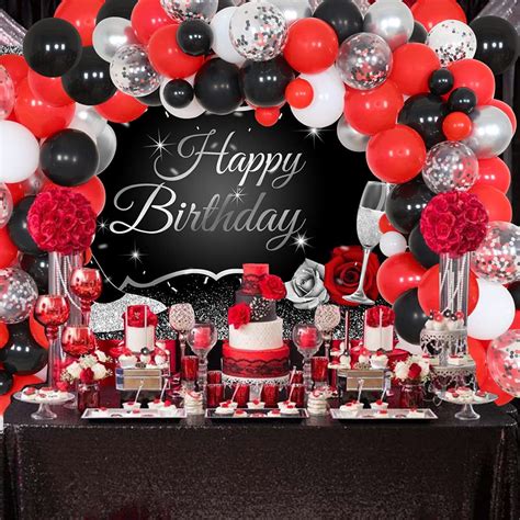 Red Black And Silver Party Decorations For Women Birthday Party