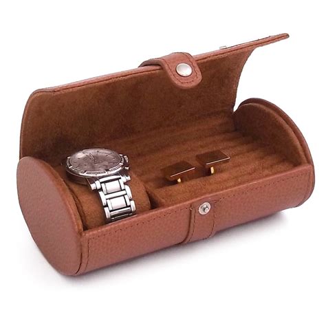 Leather Watch And Cufflink Travel Case Tan Leather 7w X 275h In