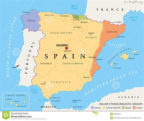 Mapa Político Das Comunidades Autônomas Da Espanha Ilustração Do Vetor Ilustração De Capital