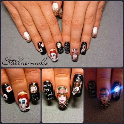 Sculpted Acrylic Nails All Nail Art Is Handpaintedand Inspired By Tim Burton S Alice In