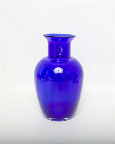 Vintage Blenko Cobalt Blue Glass Urn Flower Vase Applied Etsy