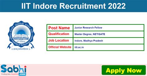 IIT Indore Jobs Notification 2022 Apply Offline For 1 Junior Research
