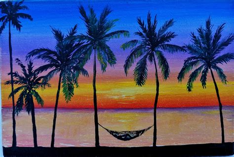 4x6 Mini Tropical Sunset Oil Painting Plam Tree Art Beach Etsy In