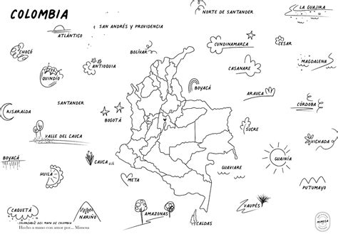 Colombia Map Coloring Poster For Primary Kids Etsy