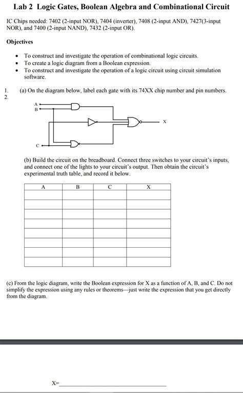 Solved Lab Logic Gates Boolean Algebra And Combinational Chegg Com