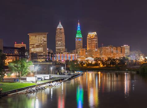 Cleveland Ohio Skyline At Night Prints Etsy