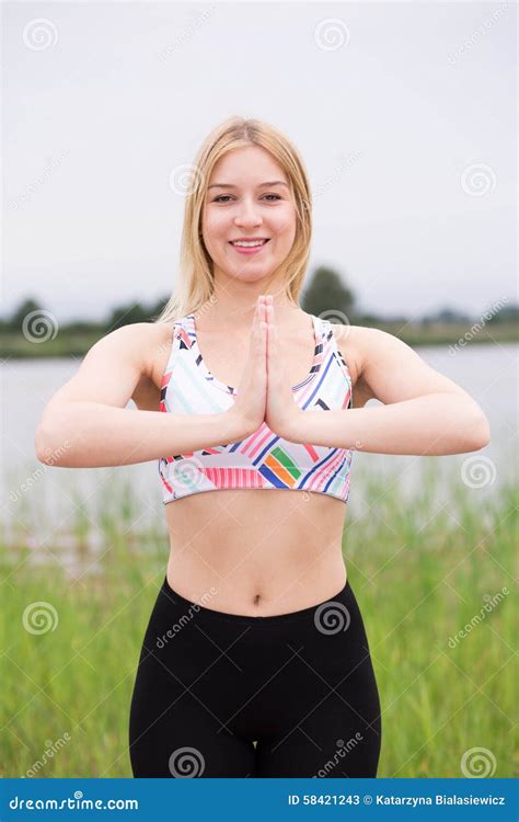 Active Female Doing Yoga Outdoors Stock Image Image Of Pure Natural 58421243