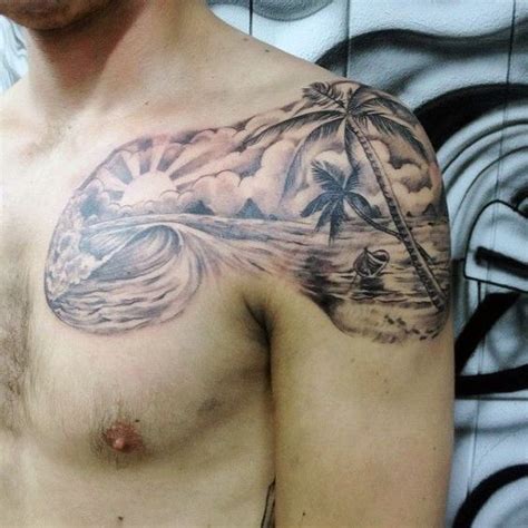 Wonderful Looking Beach Tattoo On The Shoulders The Design Is Small Yet Artistic Enough To Fit