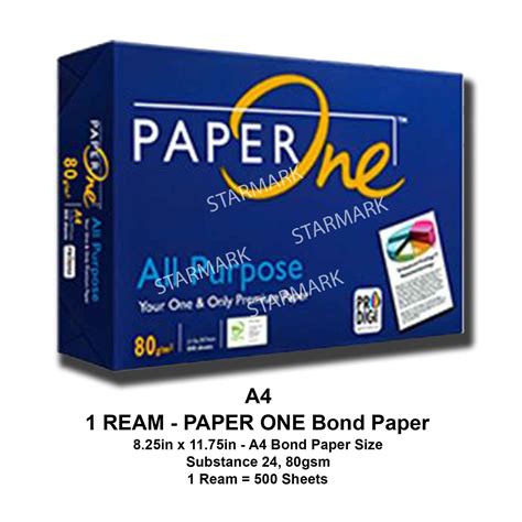 Paper One Bond Paper 1 Ream A4 Bond Paper Size 825x1175 Inches