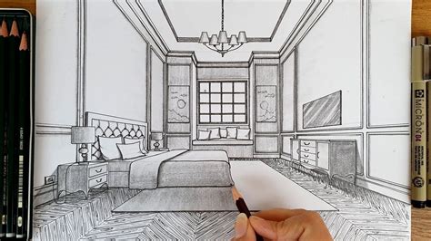 One Point Perspective Drawing Bedroom Easy How To Dra