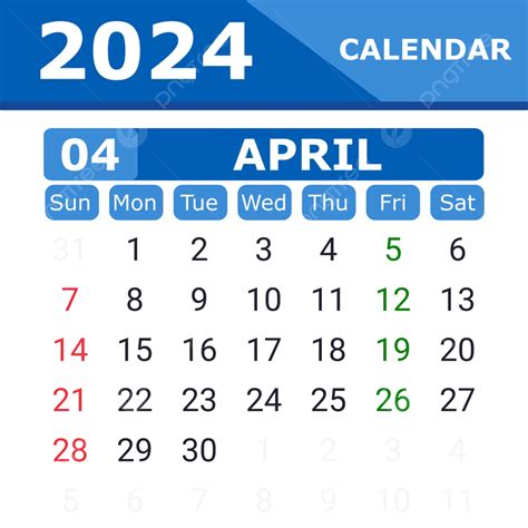 Kalender April 2024 Warna Biru Vektor April 2024 Kalender Png Dan